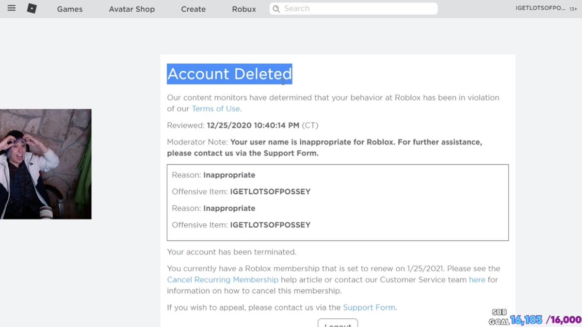 Rtc On Twitter Update Here Is Quackity S Moderation Note From Being Banned On Stream It Reads Account Deleted Your Username Is Inappropriate For Roblox For Further Assistance Please Contact Us Using The - roblox inappropriate username