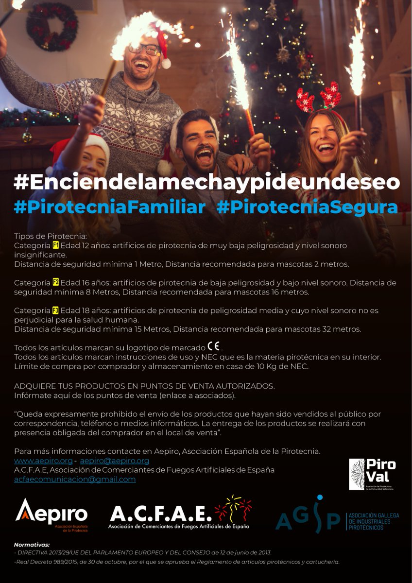 #EnciendeLaMechaYPideUnDeseo: tipos de #Pirotecnia por edades ...para una #NocheVieja segura, en familia. #PirotecniaFamiliar #PirotecniaSegura ...adquiere tus productos en puntos de venta autorizaros.  aepiro.org/enciendelamech…