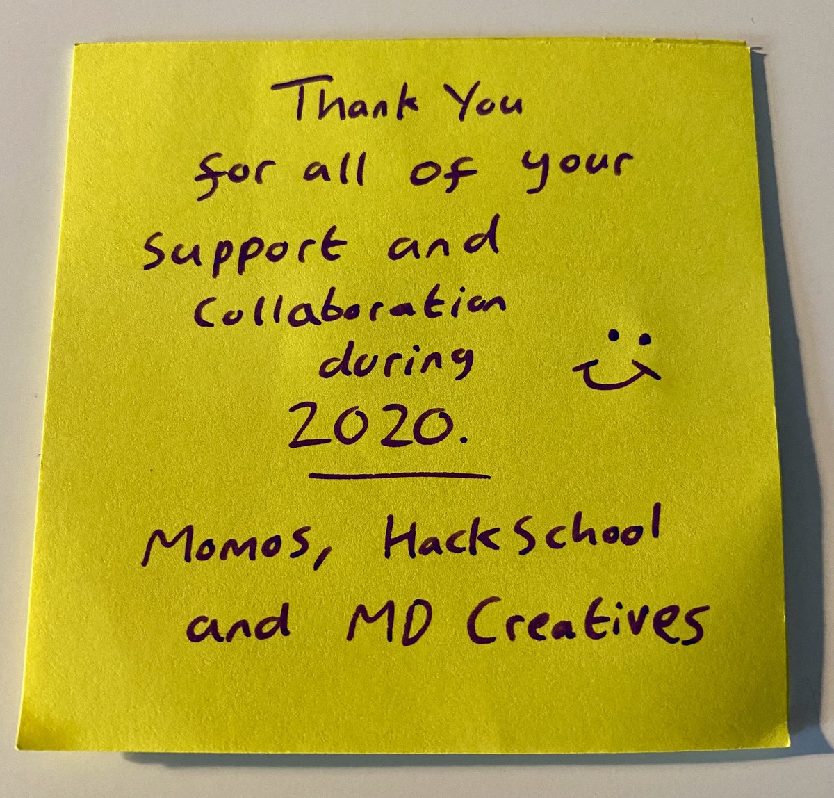 A big thank you to <a href="/Momoscoffeeshop/">Momo’s Cafe CIC</a> <a href="/hackschooluk/">hackschooluk</a> &amp; @mdcreativesltd for your support, energy, collaboration and positivity during 2020. 😁#ThankYouNoteDay
