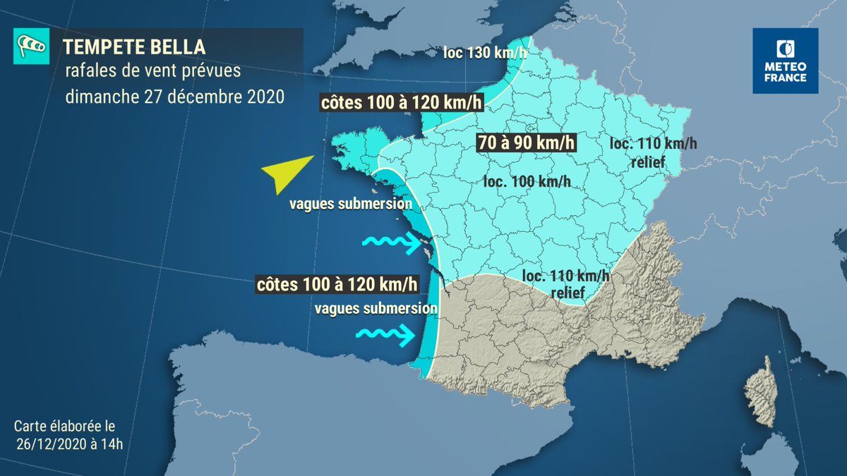 VigiMeteoFrance's tweet photo. La dépression très creuse #Bella est en chemin depuis l'Islande. La perturbation tempétueuse associée va traverser la France demain avec des vents très forts, des pluies soutenues et de la neige parfois abondante sur le relief. Les intempéries se poursuivront lundi.
#TempêteBella https://t.co/fSne5ihkhF
