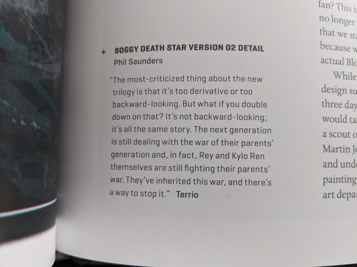 It's also kinda telling that the 'deepest' quotes in the TROS art book are from a meeting at ILM in 2014, including Dave Filoni, Pablo Hidalgo, Kiri Hart, etc. Not JJ, and I tried to find the 'best' quotes from Terrio. 