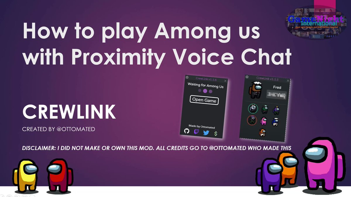 Game_Night_Int's tweet photo. How to play Among Us with Crewlink/Proximity voice chat 

#Crewlink #ProximityChat #AmongUS #AmongUSGame #Amongusmod
https://t.co/LiwTR77jfm https://t.co/4w8Y44xbmH