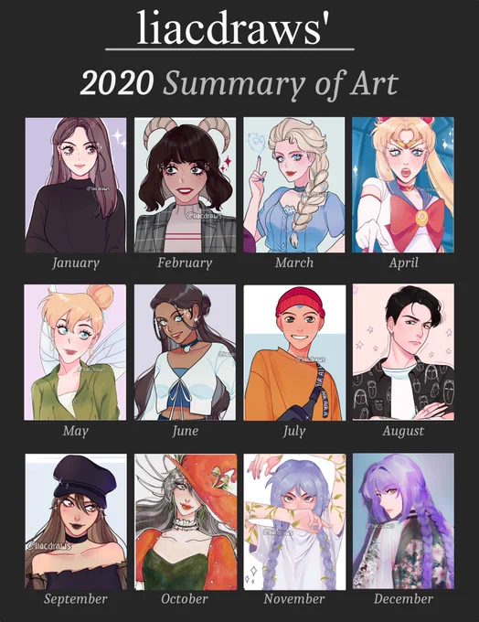 my 2020 art summary! credits to AsterianMonarch on dA for the template #artontwitter #2020artsummary #artsummary #progress 