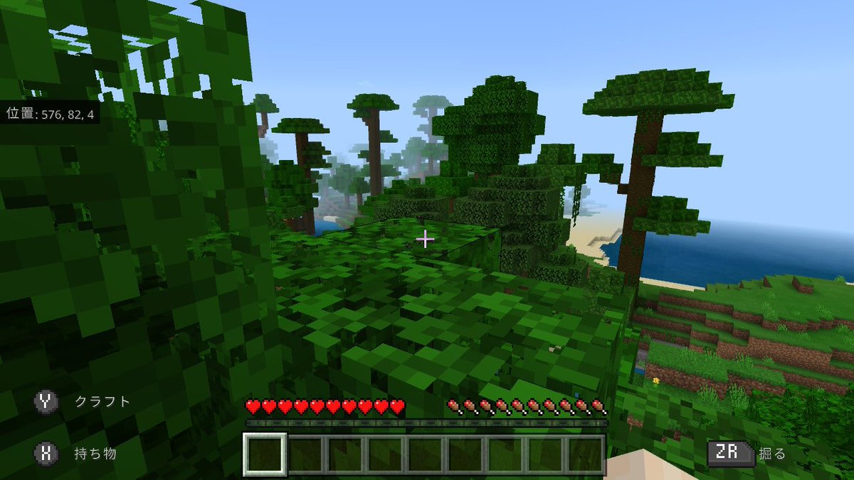 Wao ボタン多すぎてswitchも慣れるまでなかなか操作難しいな あとはボタン設定弄らないと使いにくいな そんなわけでswitchの新ワールドはジャングル またジャングルだー スポーンは木の上でした