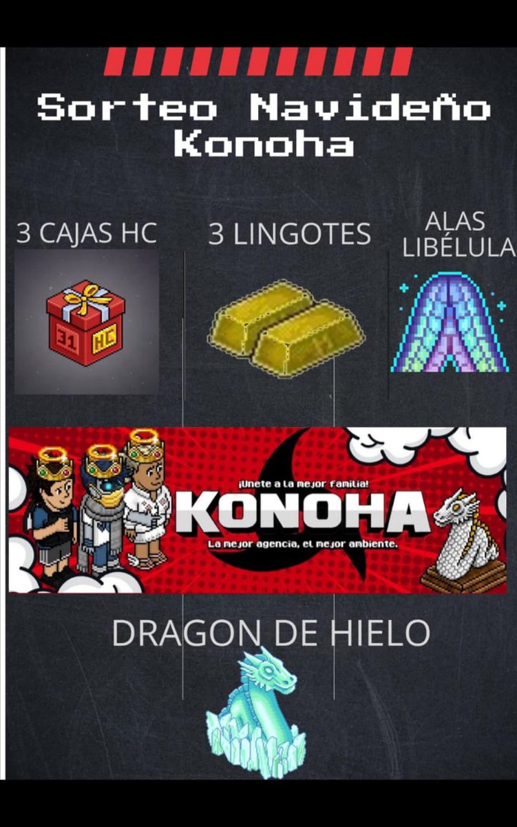 SORTEOS NAVIDEÑOS !!!

EN KONOHA ESTAREMOS HACIENDO DINÁMICAS CON PREMIOS EN BASE ESTOS DÍAS TODOS PODÉIS PARTICIPAR MUCHA SUERTE !!! 

PARA PARTICIPAR: HABRÁ QUE HABER DADO PREVIAMENTE RT A ESTE TWEET SEGUIR A <a href="/KonohaHabbo/">KONOHA-木ノ葉隠れの里</a> Y @trinegrapantscu 

@trinegrapantscu dará los premios