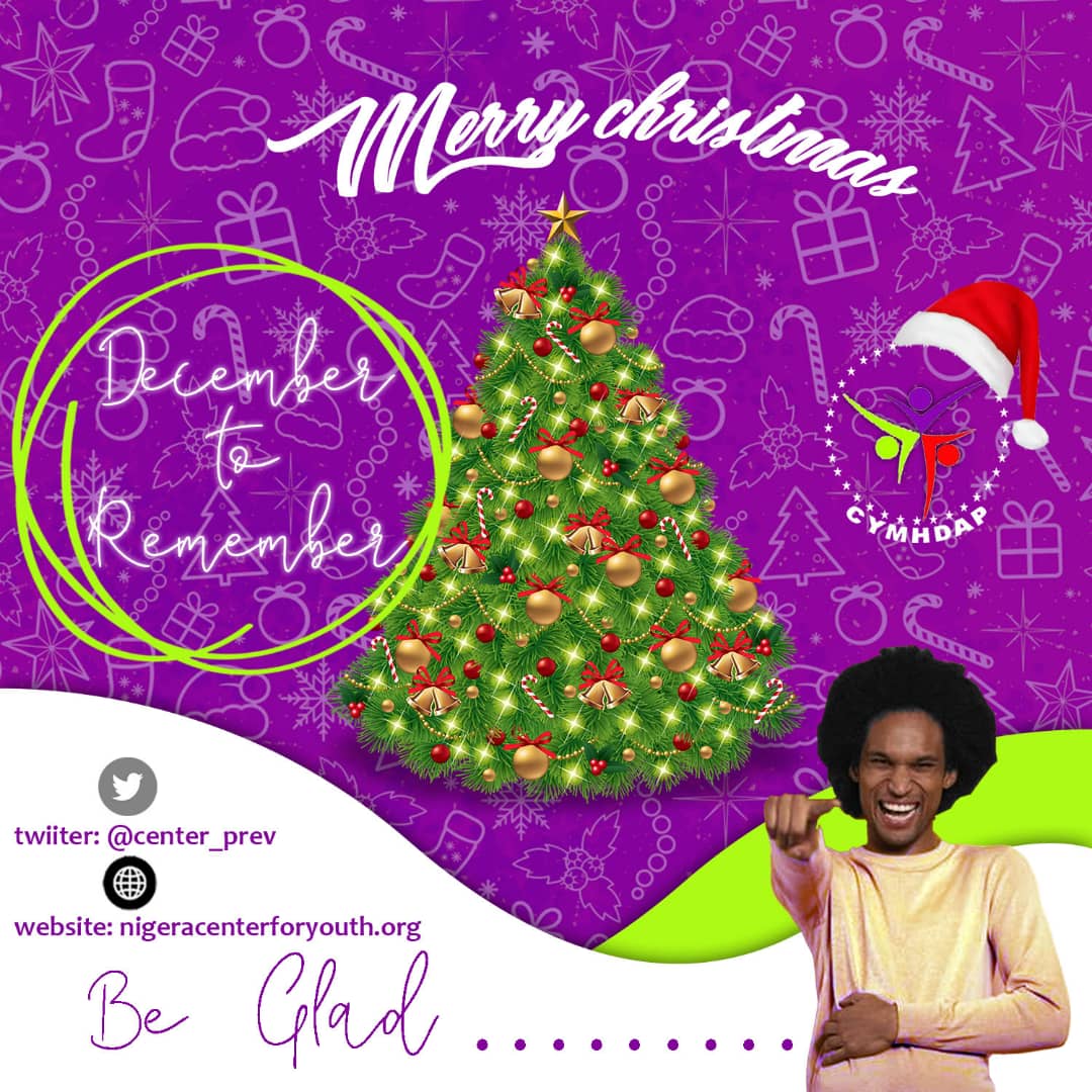Center_prev's tweet image. Center for youths mental health and drug abuse prevention Nigeria wants to use this medium to thank you for your support during the turbulent 2020 and wish you all merry Christmas and wonderful 2021.