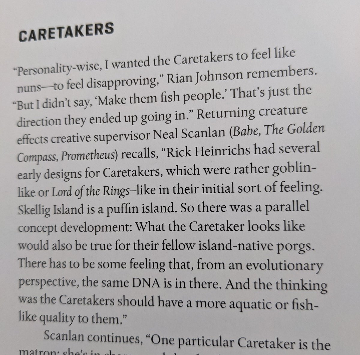 A subtle thing from TLJ I did not notice, they designed the porgs and the Caretakers to look like they came from the same evolutionary roots: