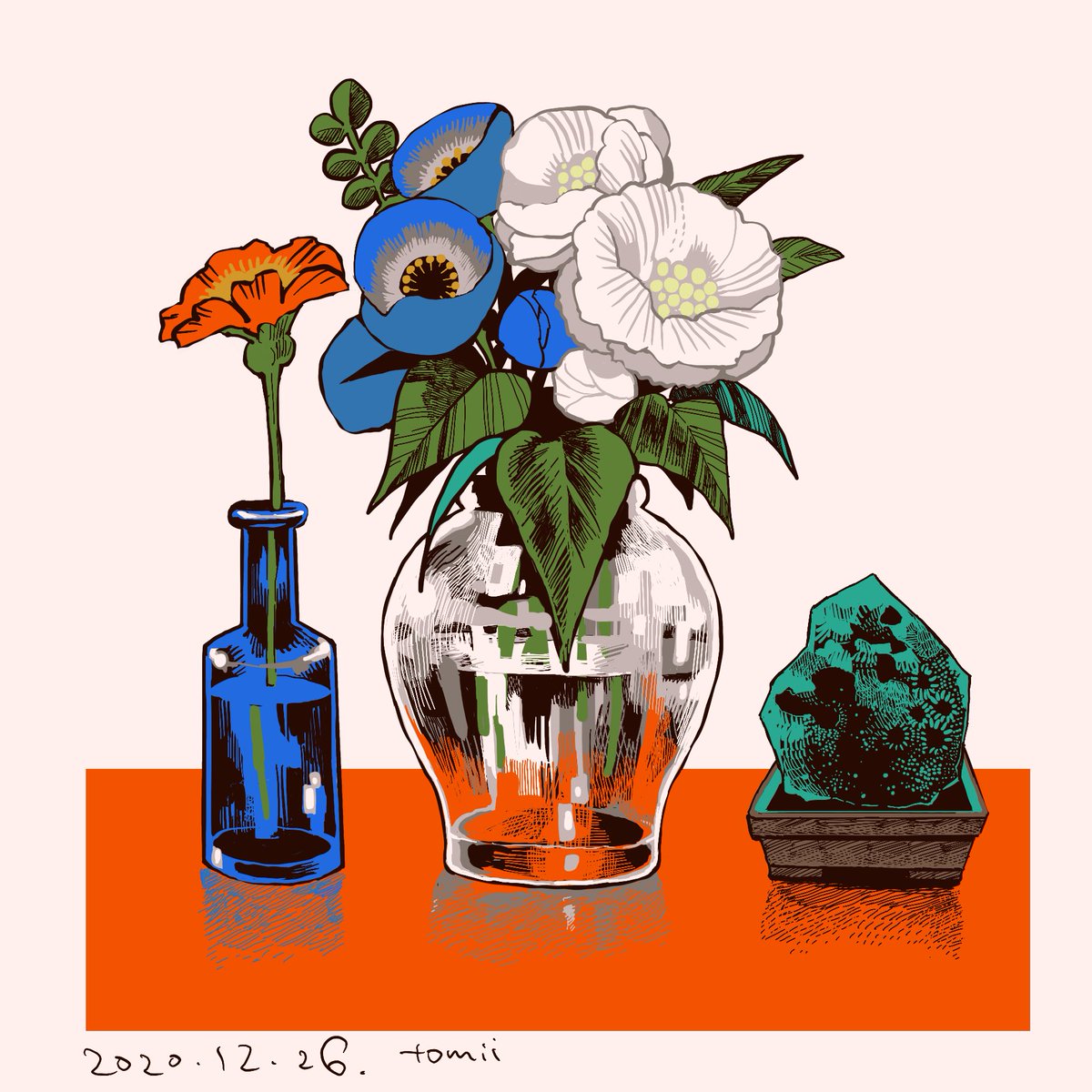 「生花を見守る石: 」|トミイマサコのイラスト