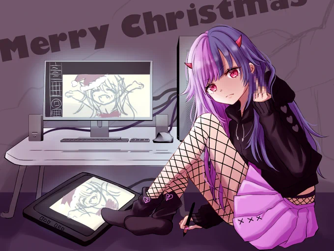 クリスマスに間に合わなかったイラストをそっと…「ネトゲ廃人シュプレヒコール」のオマージュです! 