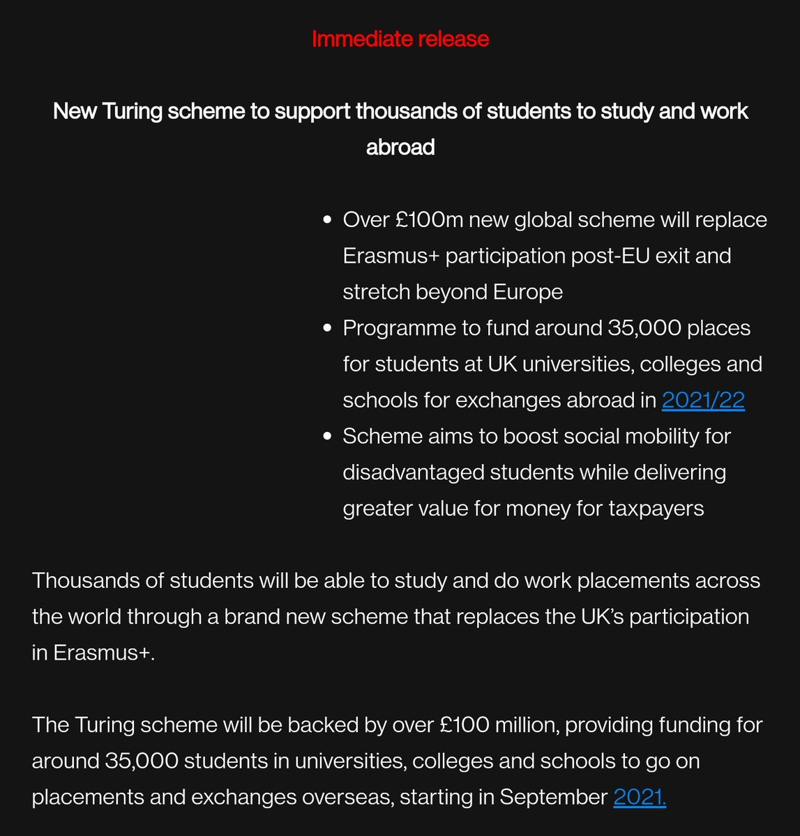 Turing replacement for Eramsus+ details out