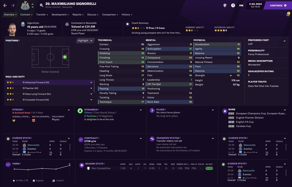 TRANSFERS 24/25 - SUMMERThis is the controversial move of the window. Before the season ended, I sealed a £27.5m move for 98 rated, Brazilian striker Lazaro. With Maximiliano Signorelli as back-up, I decided to accept PSG's £73m bid for Matías Arezo  #FM21    #NUFC
