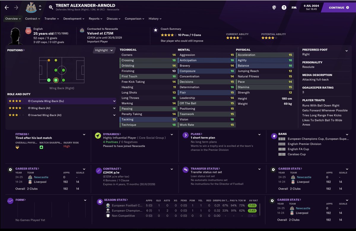 TRANSFERS IN 24/25 So on Xmas morning before Jen woke up I decided to buy a couple of big-name players as virtual presents to myself.First up. Welcome to  #NUFC Trent Alexander-Arnold who joins for £85m  #FM21  