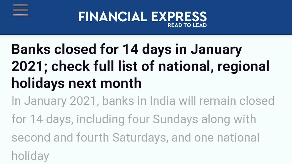idesibanda's tweet photo. Dear @j_surbhi18 ,
I just read your story on #BankHoliday which is a Absolute lie. I quoted original Holiday list, Can you find 14 Days here?

Request U to 🙏 Plz stop misguiding public unnecessary, No Bank remain Closed on 1st Jan not National Holiday.

https://t.co/1IUJgbNZTN https://t.co/6x8WRWG8r8