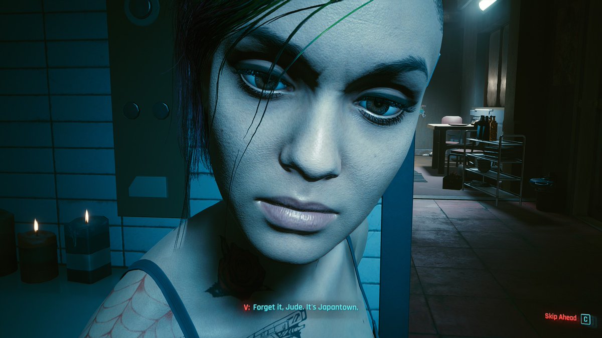  #cyberpunk2077spoilers cw: sexual violenceYou can at this point console her with words or by fucking her if the PC is a womanThe option I ended up picking involved V saying thisThis was with her having been sobbing in a bathroom because of the terrible shit that happened