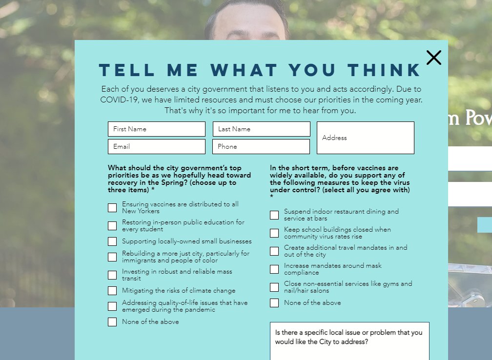 ...you get a whole damn SURVEY. This might be the first time I've seen something this extensive on a website and it's so SMART. 100% stealing for future campaigns, Keith. Also, whoever on your team thought of this deserves a raise.)