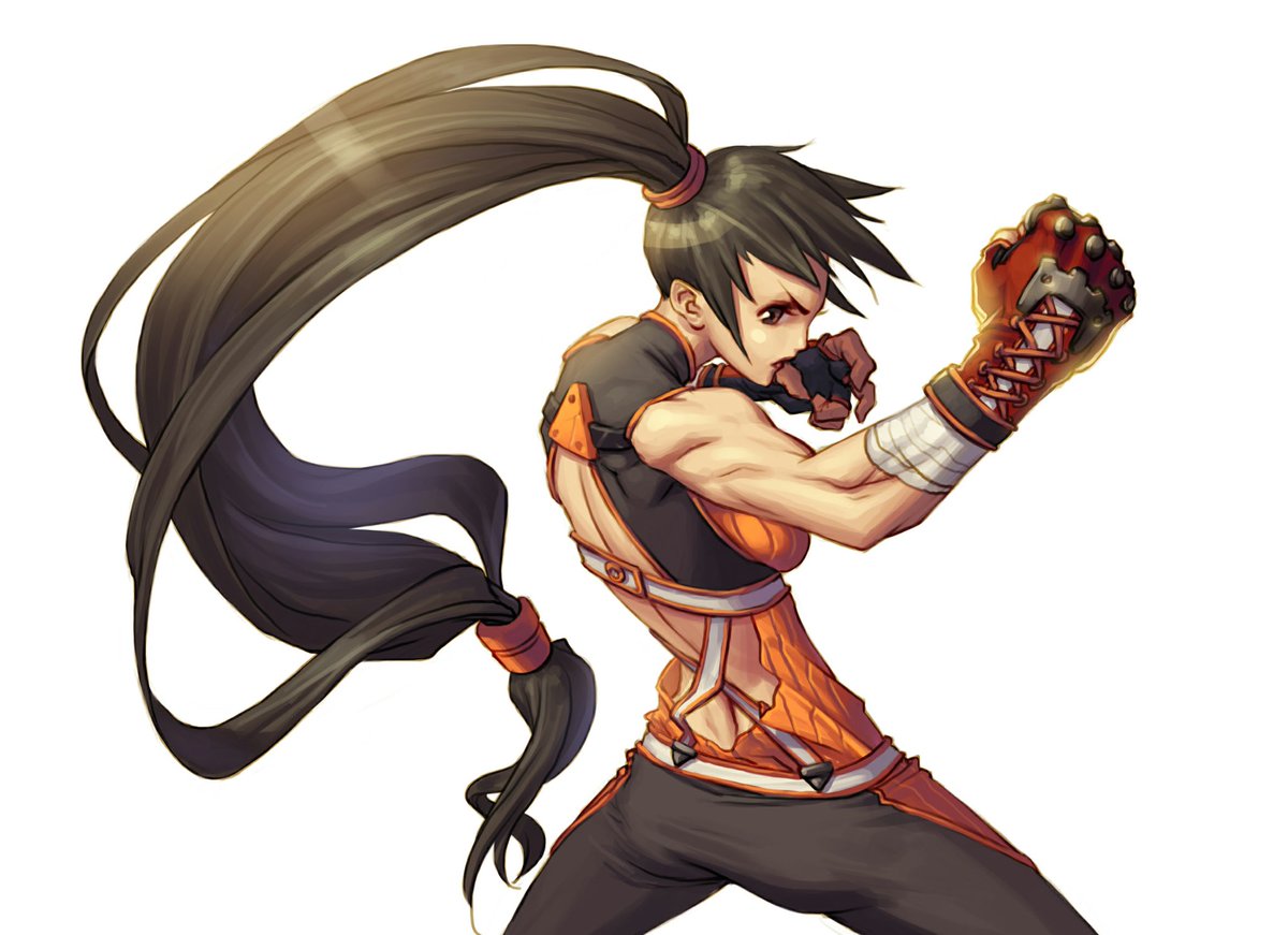 FStriker was shown in the trailer. Do you like punching? Punching? A lot? Throwing hands? Yeah. She's the Brawler archtype. In game she has a muscle shift gimmick which gives her the equivalent of rekkas in a fighting game. MStriker is more like a kung fu movie but on fire.