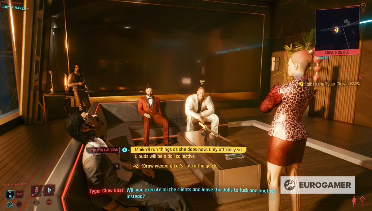  #cyberpunk2077spoilers cw: sexual violenceThe game literally frames making the brothel a collective if you reject Judy's ex's proposalBecause I didn't take a screenshot of one of the choices while playing, here is one from Eurogamer: