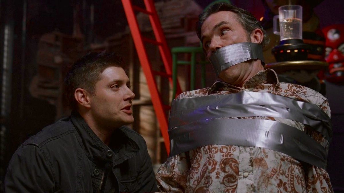 how sam went fully psycho duct taping a guy to a chair and tearing his place down and dean just went on with it even tho he had no idea what was happening