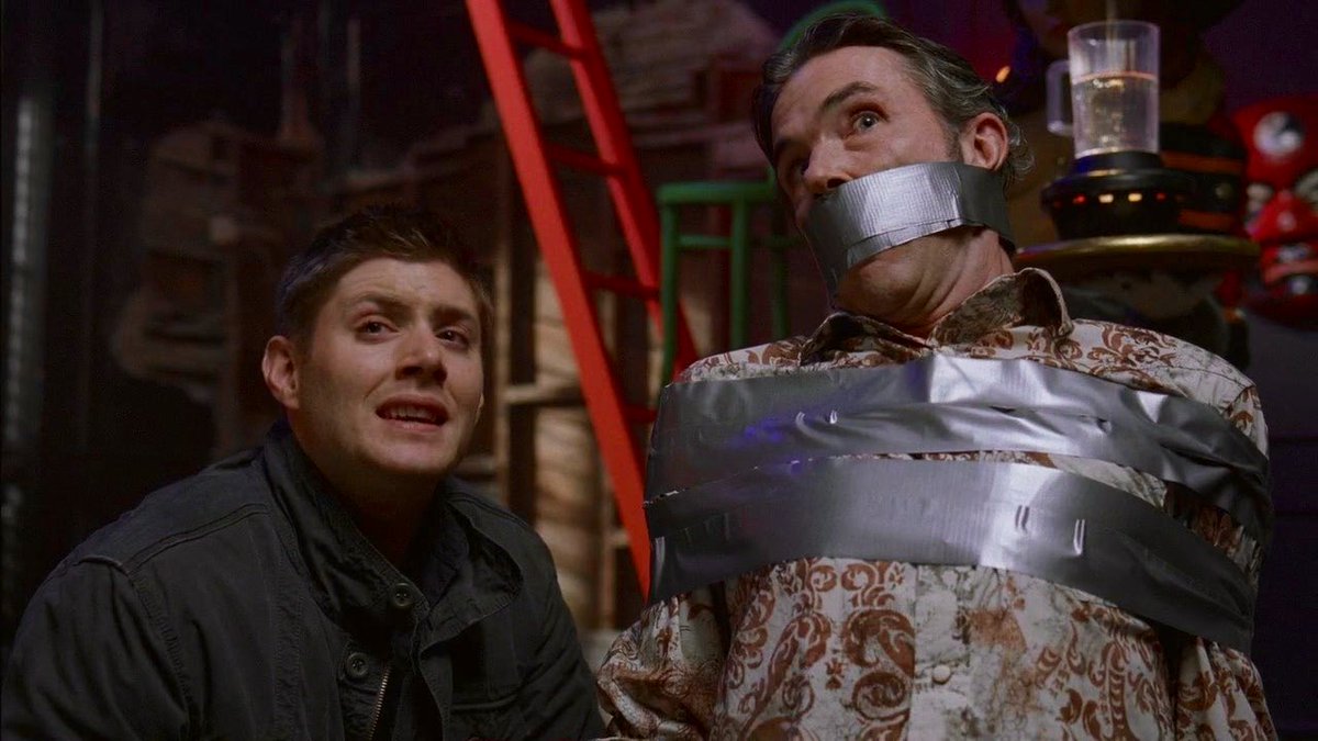how sam went fully psycho duct taping a guy to a chair and tearing his place down and dean just went on with it even tho he had no idea what was happening