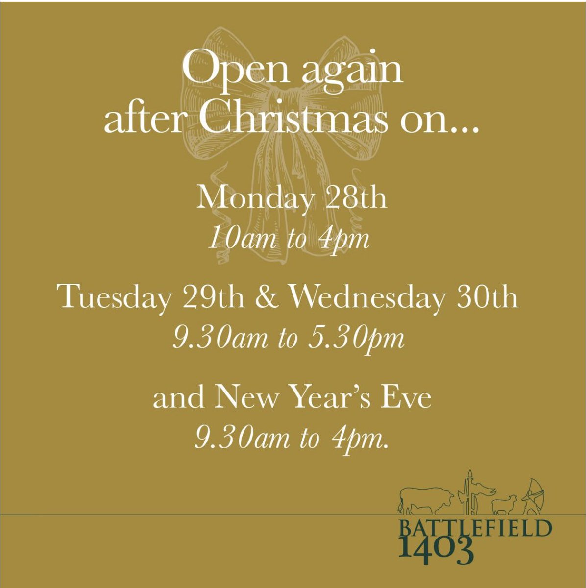 Wow, Christmas 2020... it’s certainly been different! We hope your all managing to enjoy some rest bite and continue to eat, drink and be merry! 

We’ve had lots of messages asking when we are reopening after the Christmas break so here’s our opening times for the coming week...