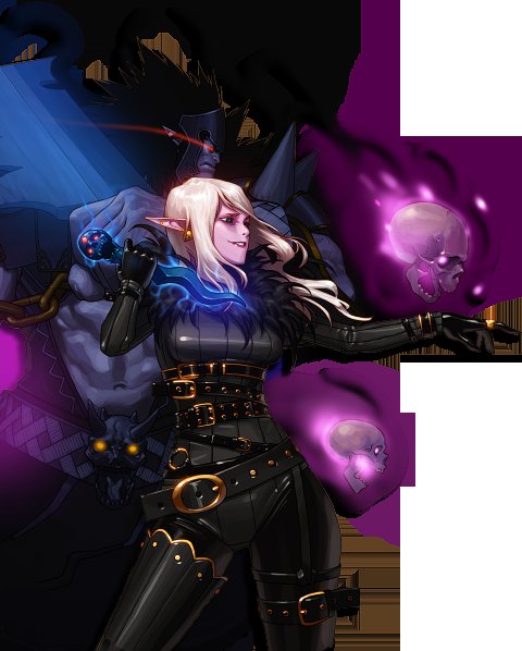 Necromancer - This is the third potential puppet class. She has 3 summons. Nicholas who has abilities of spiders. Throwing out webs thay holds people. Summons zombies, and her Vallacre which is pretty much a P4A character.