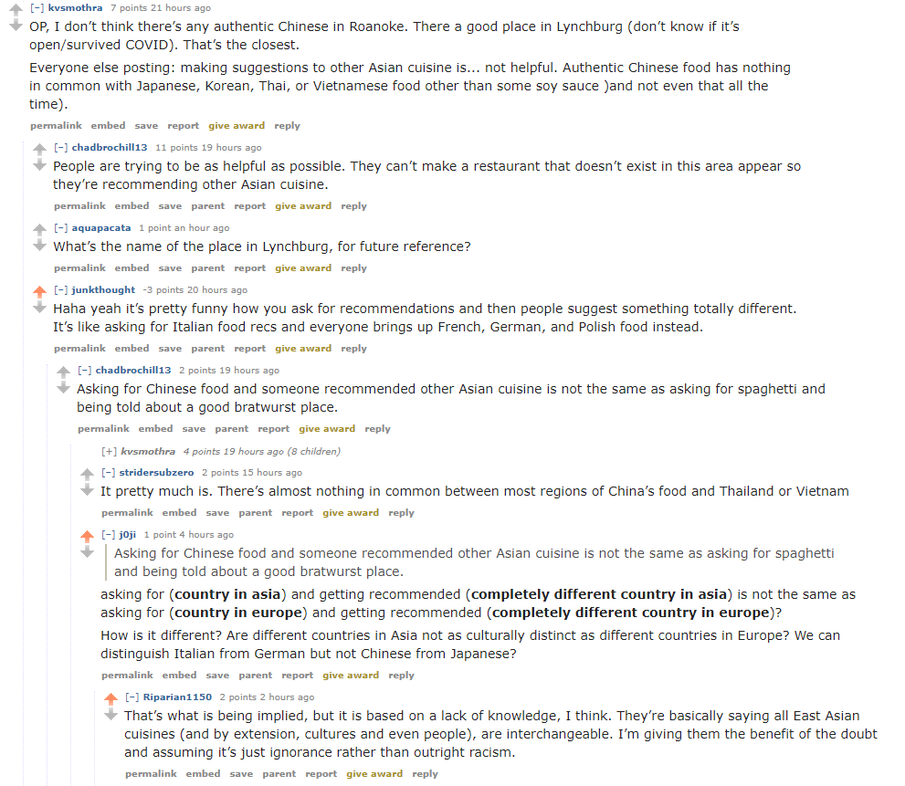 (Thread 9/10) This ended up in this exchange. Notice how the people saying "it's all just the same" are getting upvoted, and people who are saying "no, it's really not" are getting downvoted. In particular /u/j0ji and /u/junkthought's posts.