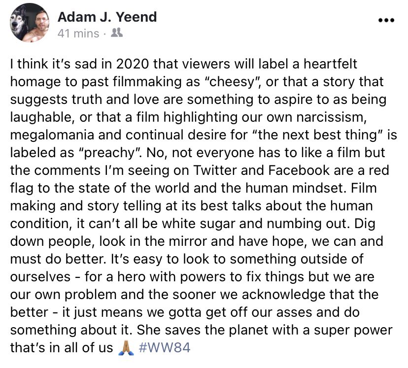 My reaction to a lot of online reaction to #WW84. Yeah, I ❤️’d it.