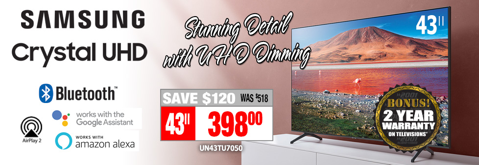 2001AV's tweet image. Get this Samsung 43" Crystal UHD 4K Smart TV for only $398! Buy online or by phone for easy same day curbside pickup bit.ly/3heBHf3