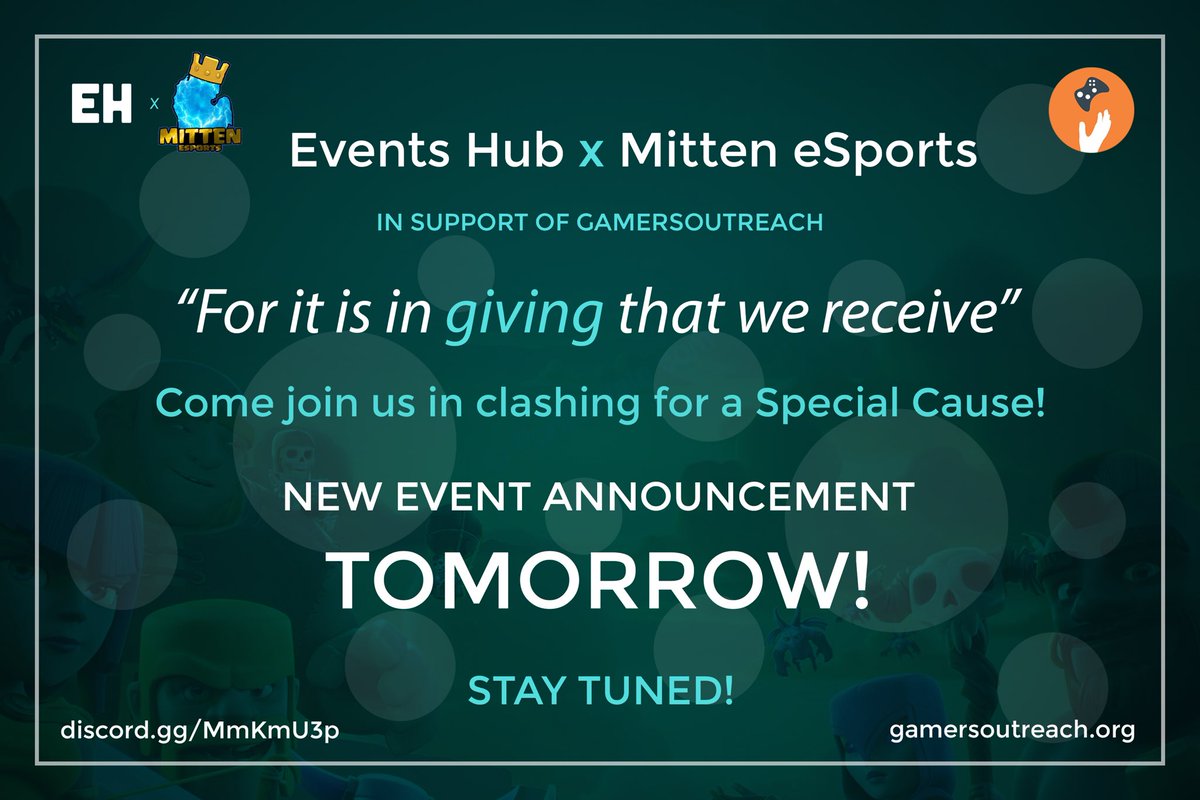 eventshubcoc's tweet image. Tomorrow we will begin a special journey for a very special cause.

Set your alarms for 4pm UTC ⏰

@Mitten_Gaming @GamersOutreach 👀