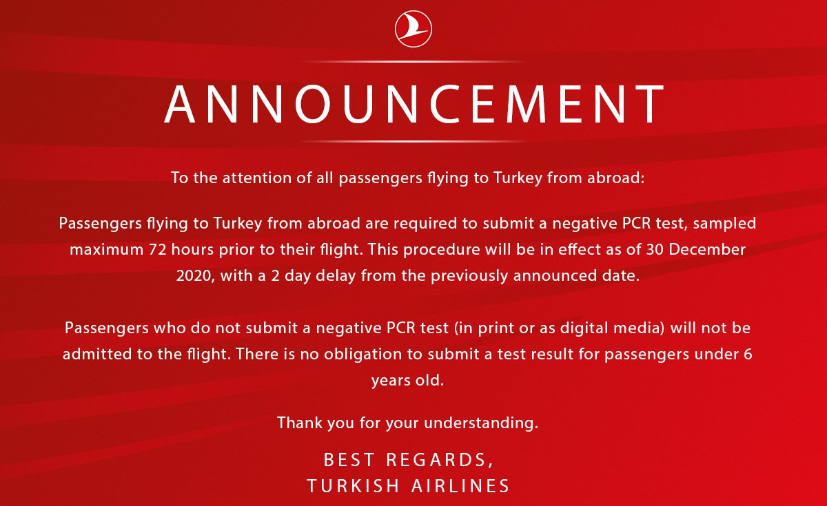 turkish airlines on twitter to the attention of all passengers flying to turkey from abroad https t co jtrqktaec3 twitter