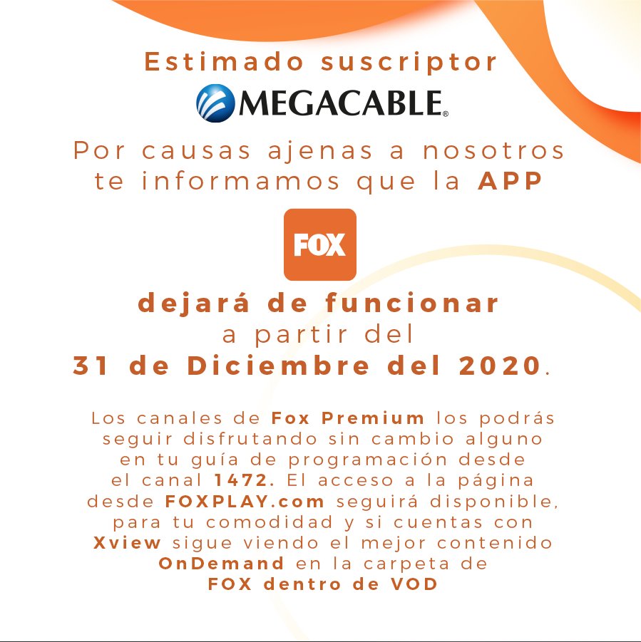 Megacable's tweet photo. ⚠Información importante para todos los usuarios de la aplicación #FOXApp⚠ https://t.co/801m6K3kw3