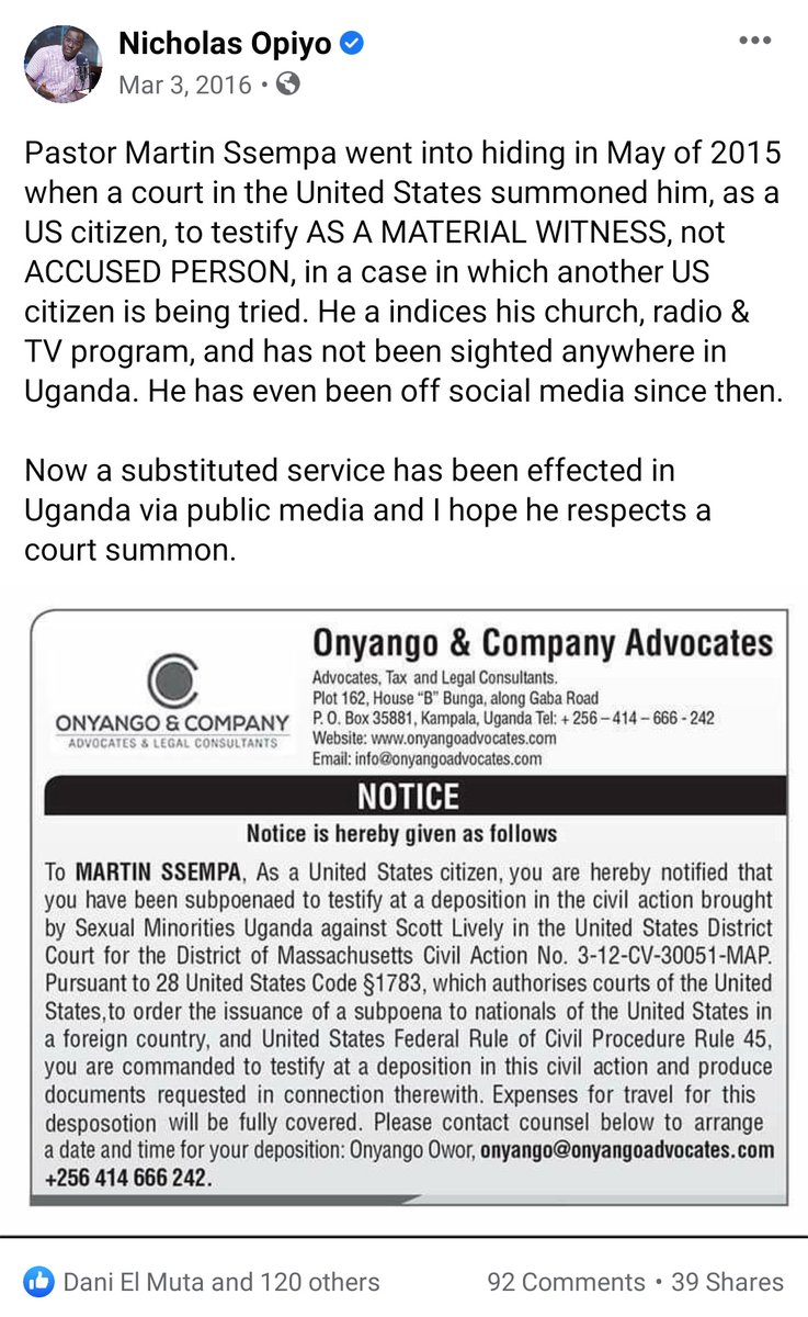 martinssempa's tweet image. 1/2 I have known @nickopiyo for the last 10 years! I got to know him much as my enemy in battle over the anti-sodomy law. He  has worked hard to persecute, mock and defame me for defending Biblical marriage. Despite this, #freenicholasopio .