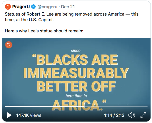 We’re supposed to celebrate that Lee thought slavery was worse for white people. Oh, and being a slave was better than living in Africa. Worth celebrating. Got it. Next week, Stalinism in Ukraine wasn’t so bad. 7/10