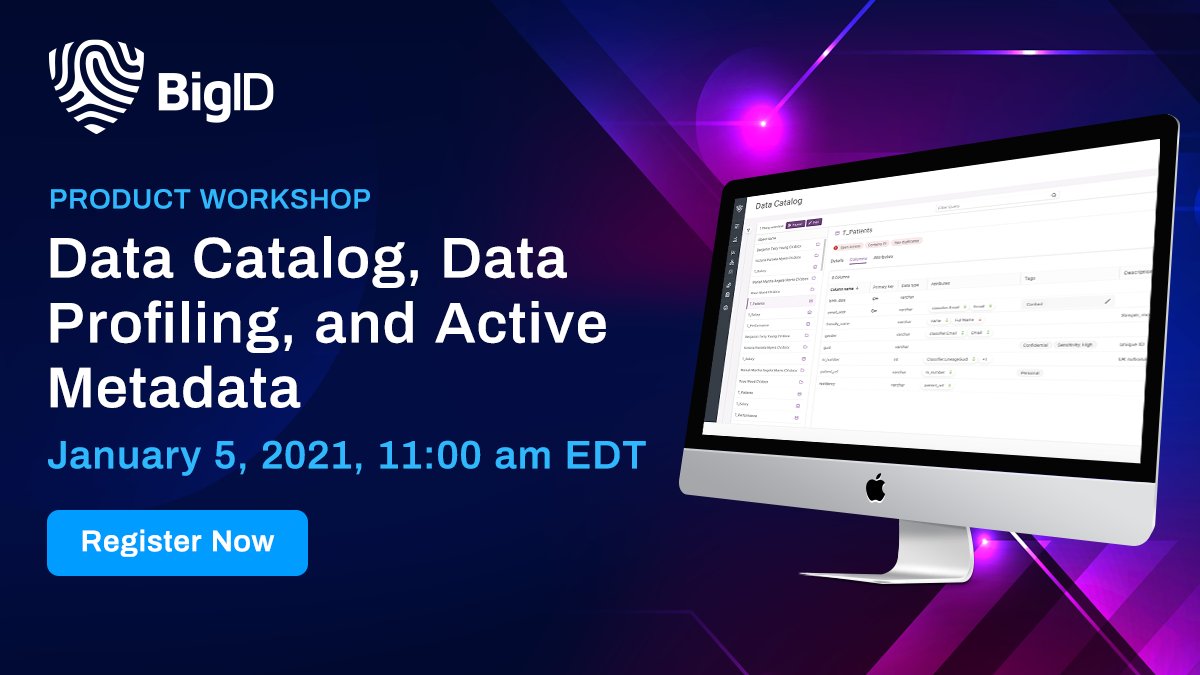 Get a behind the scenes look into #BigID's #DataCatalog — learn about its automatic #Data profiling capabilities, &amp; see how it leverages active #Metadata for improved #DataQuality &amp; context. Register here >> bigid.co/374FA2L #DataDriven #DataIntelligence #DataManagement