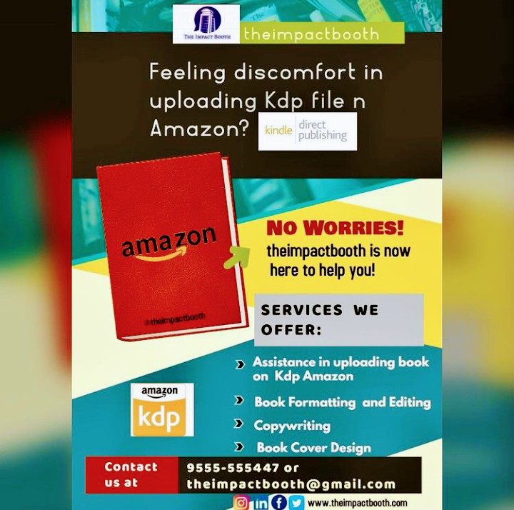 Theimpactbooth's tweet photo. Worried about uploading your books and getting author promotion #authorcommunity sales and getting your books sold #author #amazonkdp

Visit us https://t.co/RjWjdwcP6W and Contact at 9555555447 https://t.co/U14Rk1GrQC
