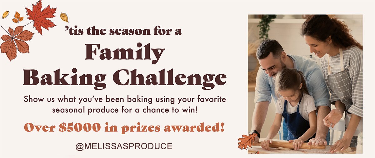MelissasProduce's tweet image. PSA: Today is the last day of the #FamilyBakingChallenge!  Get your posts in ASAP!
Winners will be announced on 12/31!

bit.ly/3fcsoer

#melissasproduce #bakingchallenge