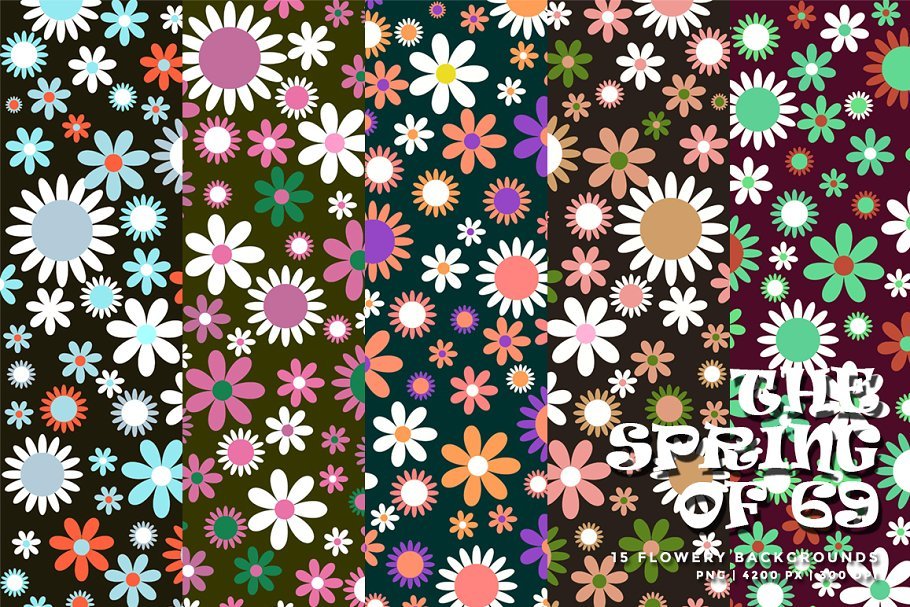 60s inspired floral backgrounds in a vintage and ecclectic color palette. #vintage #1960s #floral #vintagefloral #retro #hippie #flowerchild #flowers #creativemarket #digitalartcreations

crmrkt.com/VPyeA5
