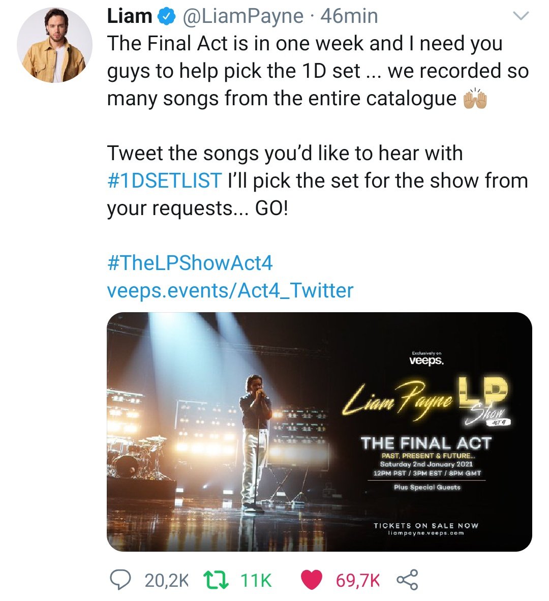 LiamUpdatesPT's tweet image. 📲 || A tag #1DSETLIST está neste momento nos Trending Topics Portugueses, por causa do tweet do @LiamPayne! 🇵🇹

[26/12/2020.]