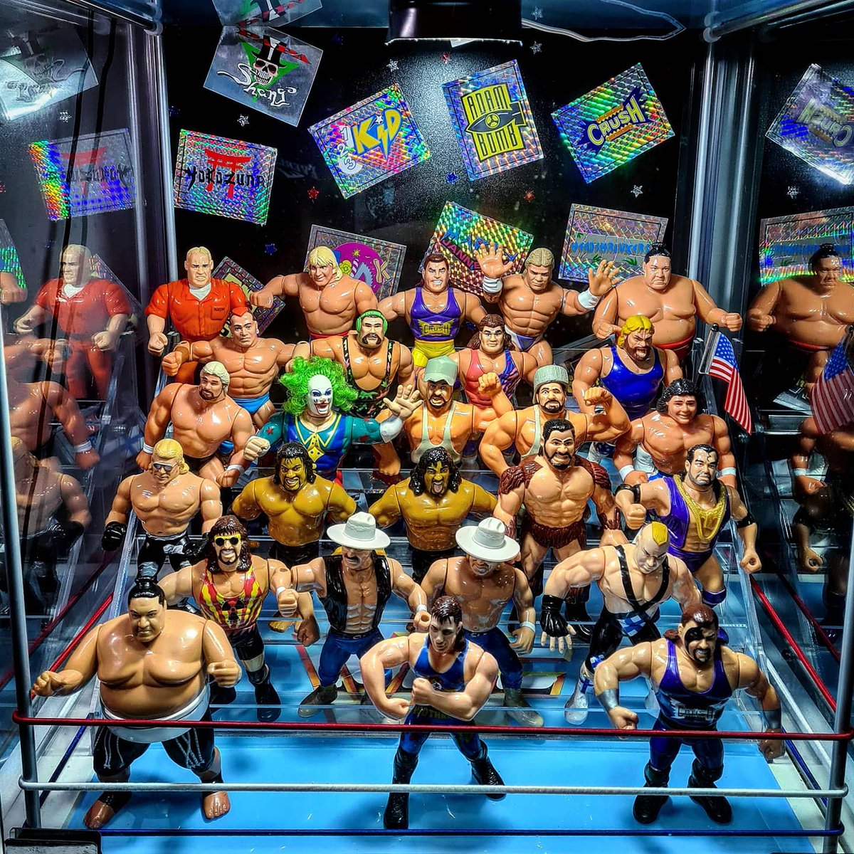 Full collection of 95 loose wwf hasbro figures with accessories backed with official merlin silver foil and holographic old school shiney stickers
#wwf #wwe #wwfhasbro #hasbro #figures #wwflegends #wwfclassics #custom #customdisplay #figlife #plasticcrack  #scratchthatfigureitch