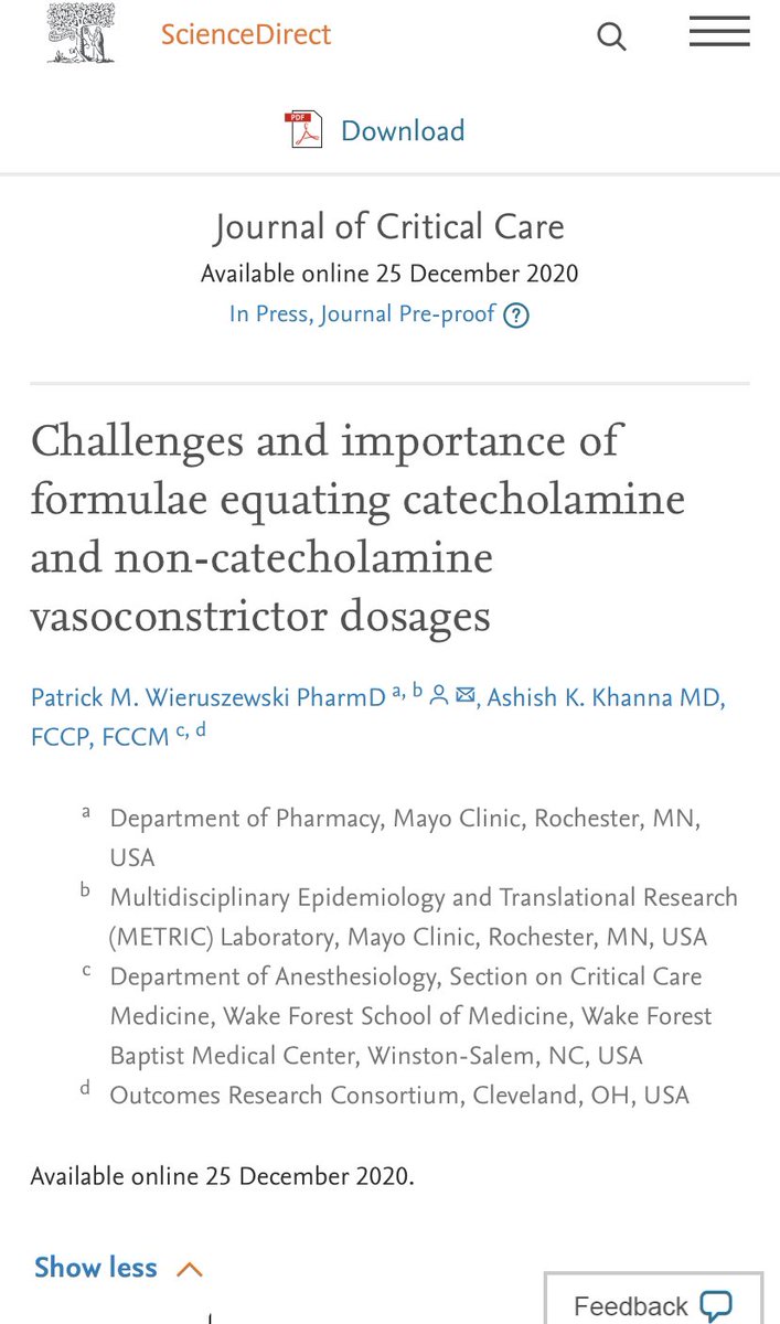 Patrick Wieruszewski (@pwierusz) on Twitter photo “Norepinephrine equivalent” is thrown around a lot but what does it really mean/where does it come from?
Check out our take and why including vasopressin and angiotensin II may not be so simple
<a href="/MayoAnesthesia/">Mayo Clinic Department of Anesthesiology</a> <a href="/WakeAnesthesia/">Wake Forest Anesthesiology</a> <a href="/KhannaAshishCCM/">Ashish K. Khanna, MD,MS,FCCP,FCCM,FASA</a> #PharmICU
sciencedirect.com/science/articl… “Norepinephrine equivalent” is thrown around a lot but what does it really mean/where does it come from?
Check out our take and why including vasopressin and angiotensin II may not be so simple
<a href="/MayoAnesthesia/">Mayo Clinic Department of Anesthesiology</a> <a href="/WakeAnesthesia/">Wake Forest Anesthesiology</a> <a href="/KhannaAshishCCM/">Ashish K. Khanna, MD,MS,FCCP,FCCM,FASA</a> #PharmICU
sciencedirect.com/science/articl…