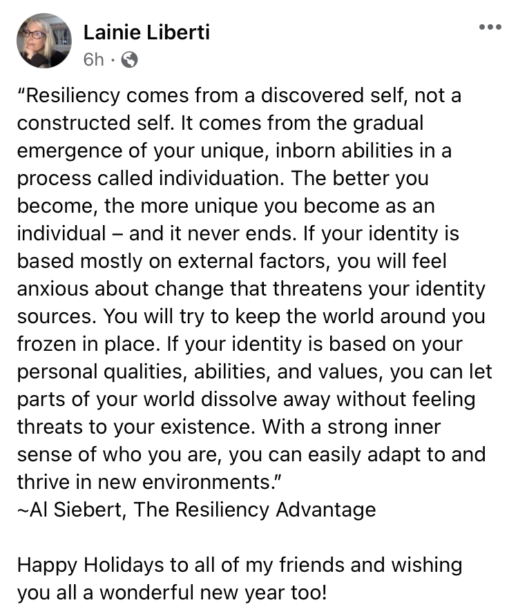 amcquinn's tweet photo. From my friend and teen coach Lainie Liberti. She knows that resiliency and lability comes from a fully excavated and plumbed sense of one's self. #lability #discovered #individual #knowthyself #autonomy #traumatherapy #coaching https://t.co/zPqYvvrn8g
