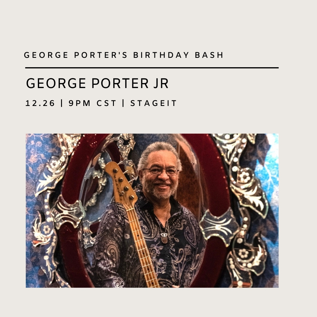 Stageit's tweet photo. TONIGHT! Come get #funky at George Porter Jr.'s Birthday Bash 12/26 at 10pm ET on #StageIt! The original @funkyMETERS Bassist is sure to #Funkify Your Life straight live & direct from @dbaneworleans!
Tix: https://t.co/w5PBYxG0Db
#GeorgePorterJr #TheMeters #NewOrleans https://t.co/SWscOhc9ox