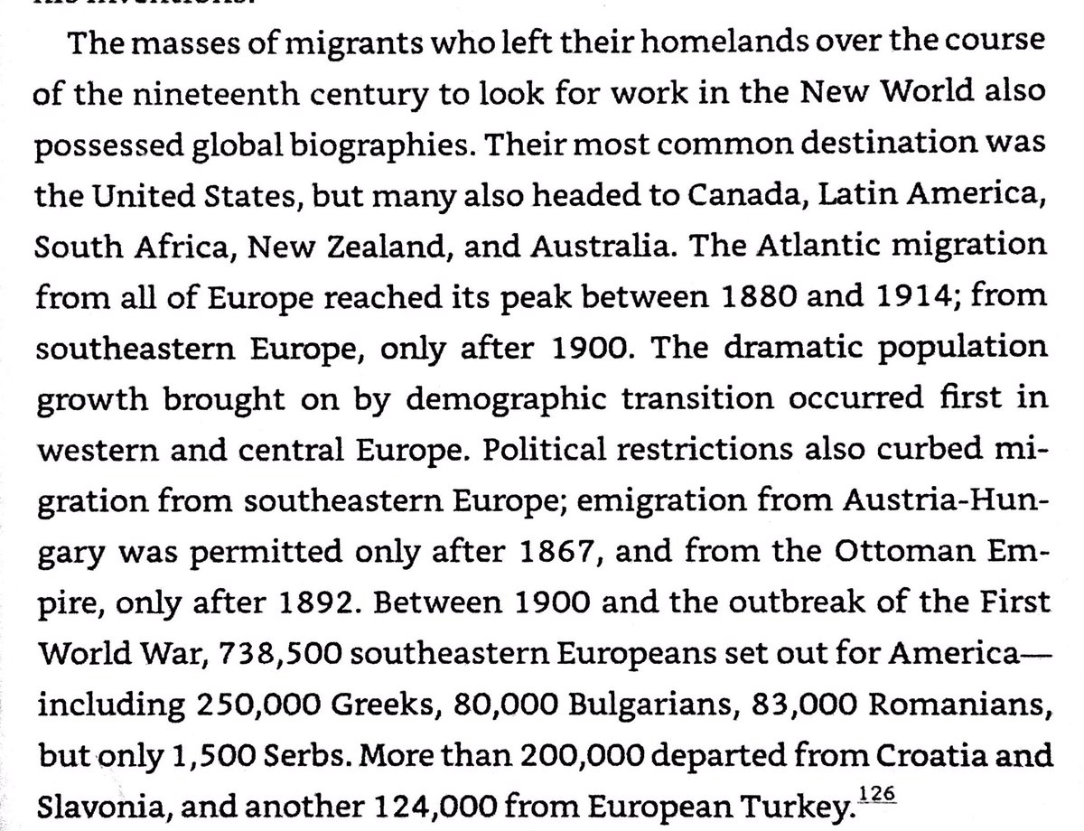 738,500 Balkans residents left for America 1900-1914, including 250k Greeks, 80k Bulgarians, 83k Romanians, 1.5k Serbs, 200k Slovenes & Croats. They settled in areas with preexisting immigrant communities, & sent a lot of money back home.