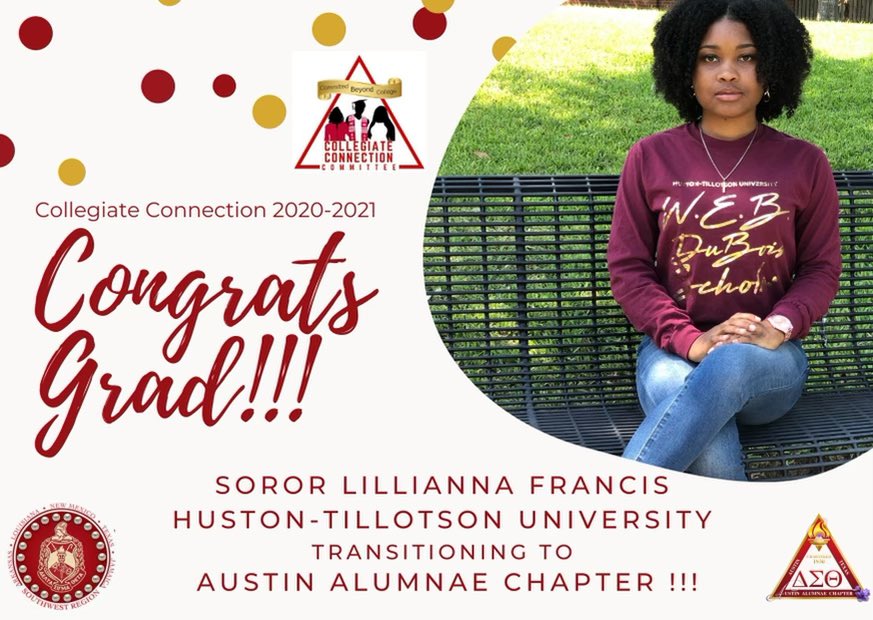 Congratulations to our very own Lilliana Francis for graduating early and transitioning to Austin Alumnae as well! ❤️
#AK #1930 #BLAZINGSOUTHWEST #dst1913
