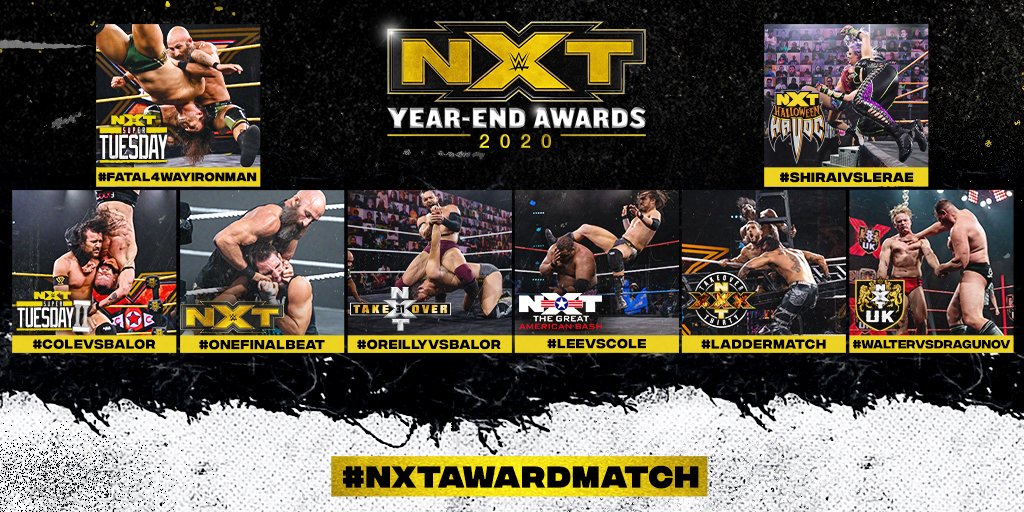 WWENXT's tweet photo. What was YOUR favorite #WWENXT Match of the Year? ⭐ ⭐ ⭐ ⭐ ⭐ 

Tweet #NXTAwardMatch + one of the hashtags below to make your voice heard. 

#Fatal4WayIronMan
#ColeVsBalor
#OneFinalBeat
#OReillyVsBalor
#LeeVsCole
#LadderMatch 
#WALTERVsDragunov
#ShiraiVsLeRae

(1/2) https://t.co/3iRJwctAKt