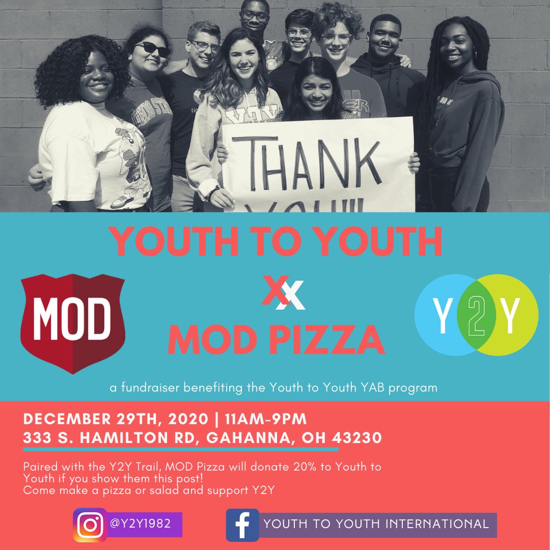 Hey Columbus friends! MOD Pizza in Gahanna is partnering with Y2Y for a fundraiser! Bring the whole family out this Tuesday for some pizza and they’ll donate 20%!