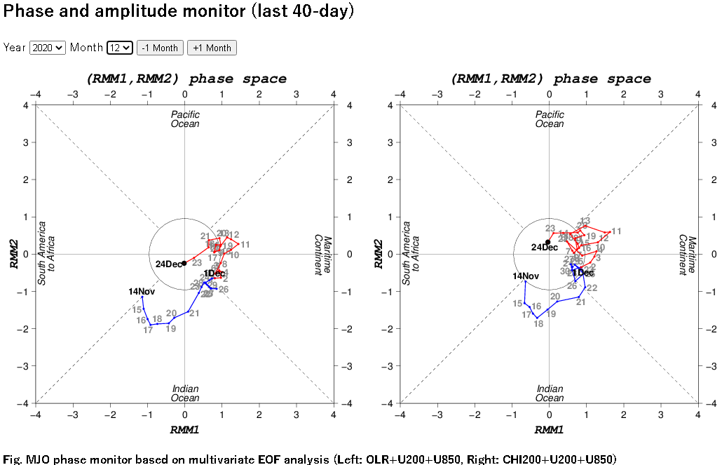 After making an MJO Phase 8-1-2-3 circuit in November, the RMM plot shows quiet activity in December. However...