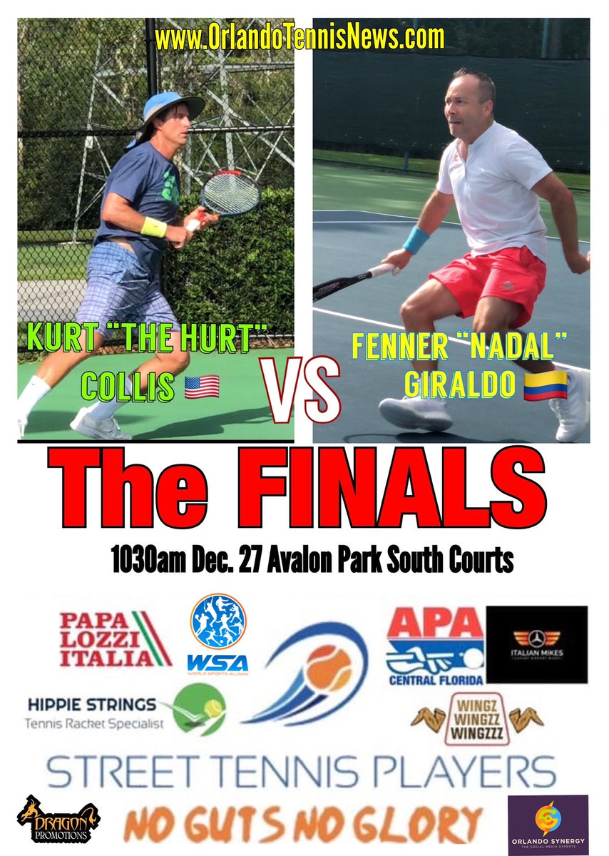 TOMORROW FINALS 1030am
Defending Champ #1 KURT “The HURT” Collis 🇺🇸 vs 🇨🇴 #3 FENNER “NADAL” GIRALDO 
SEASON REGISTER tinyurl.com/STPFall2020