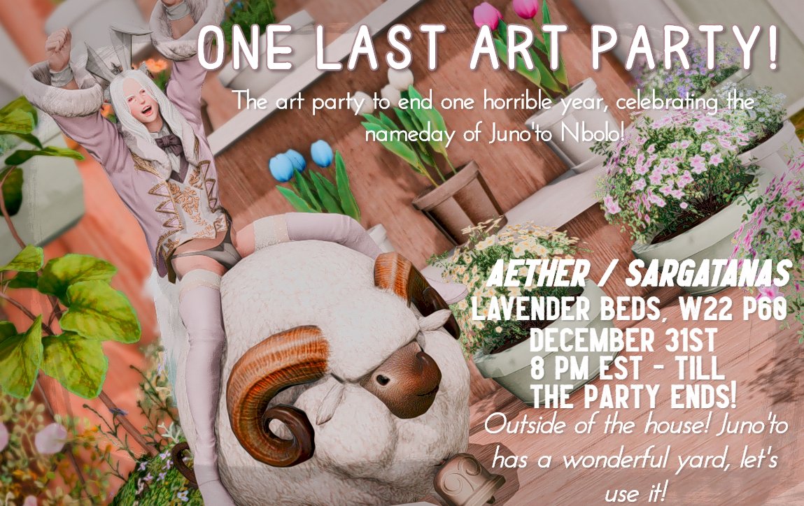 Reposting this for <a href="/zenostiddies/">fandaniel endorser 📌ART PARTY PINNED</a> bc their account got yeeted. 

Celebrate the #FinalArtParty on Aether for the year w/ Jun'to! Stop by on the 31st for a combo art party and birthday bash!