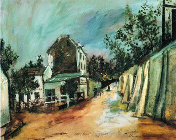Today, tourists to the area will find many of his paintings on postcards, one of which is his very popular 1936 painting entitled Montmartre Street Corner or Lapin Agile.